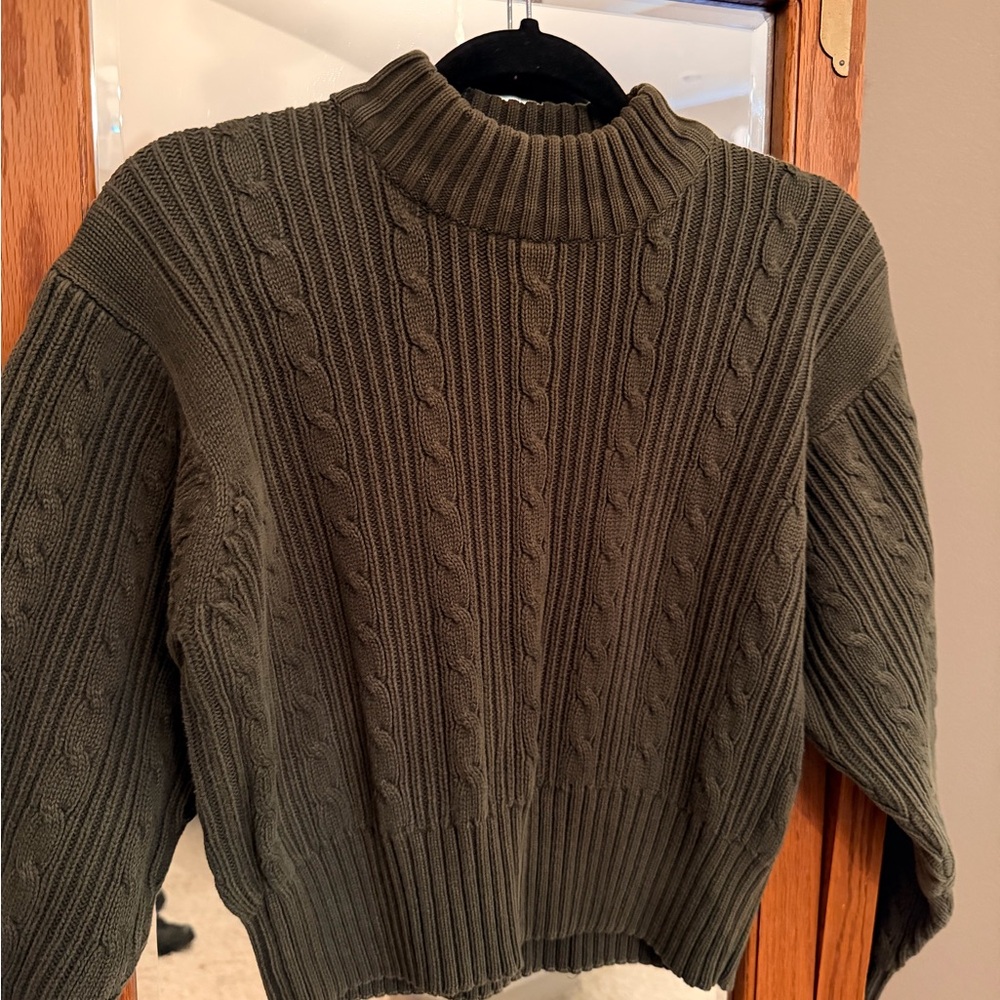 Saddlebred Dark Green Cable Knit Turtleneck Sweater